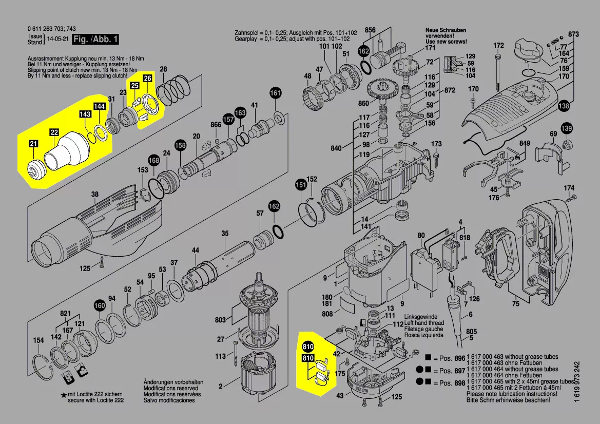 Kit d´usure réf. 1 617 000 463 pour GBH 7-46 DE Bosch